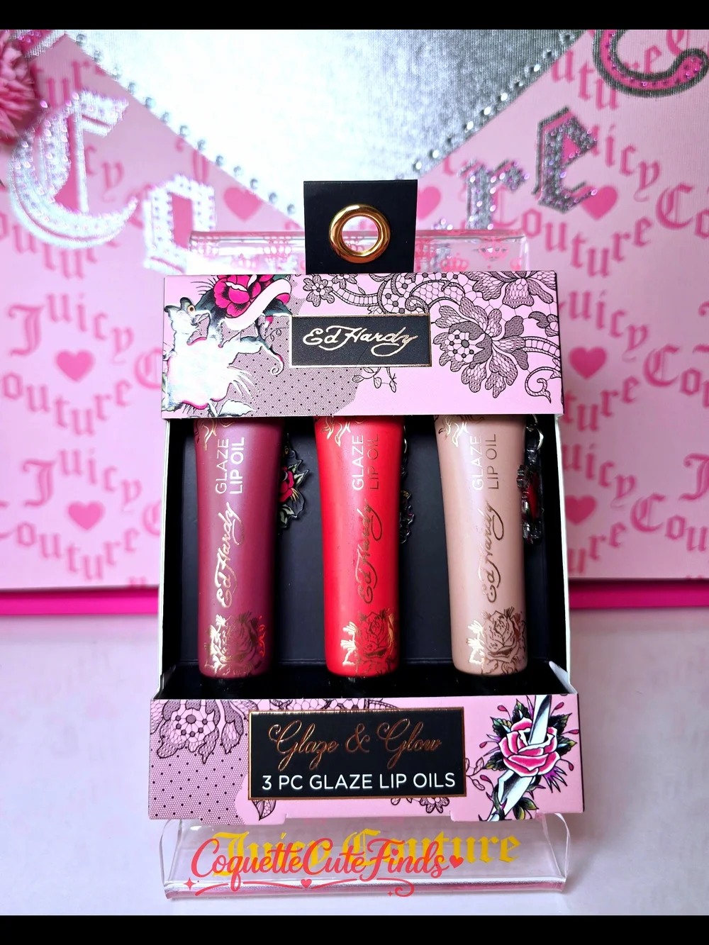 Ed Hardy 3-Piece Glaze Lip Oil Set — Pink, Red, Nude